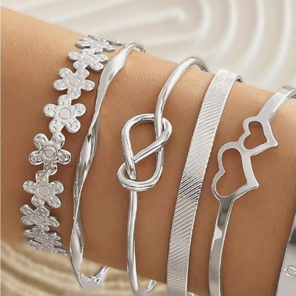 New! Love Knot Silvertone Boho Open Cuff Adjustable Bracelet - Picture 6 of 7